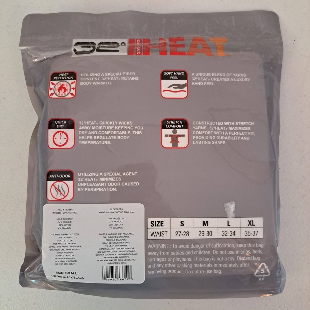 32 Degrees Heat Base Layer Pant Womens S Black NEW 2 Pack Thermal 1319-207 - Picture 5 of 6